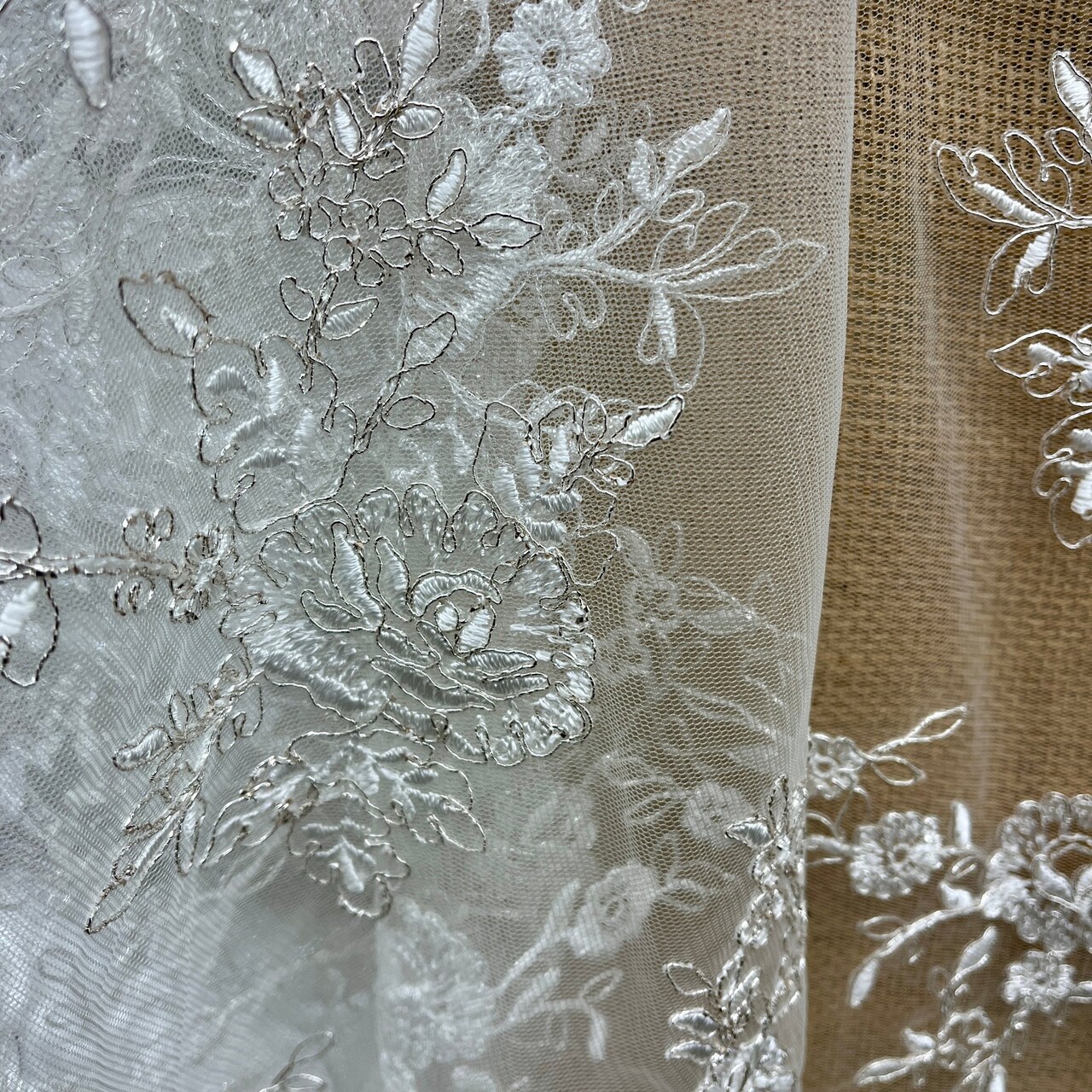 1 Yard Corded Bridal Lace Fabric Embroidered on Polyester Net Mesh for Dresses 49" Width